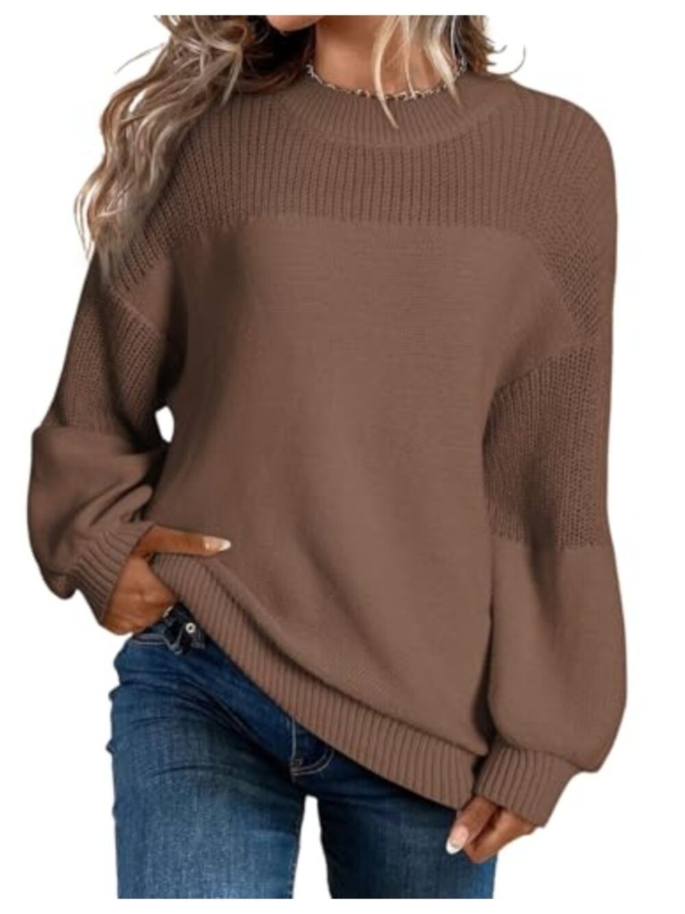 Women's Casual Long Sleeve Crewneck Knit Pullover Sweater Loose Fit